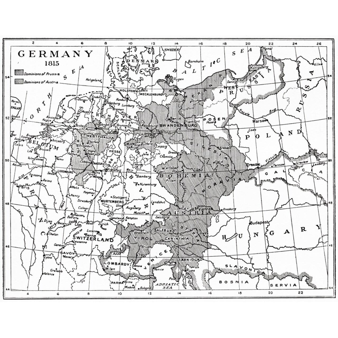 Map Of Germany In 1815 After The Congress Of Vienna. From Hutchinsons History Of The Nations Published 1915. By Ken
